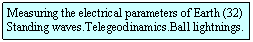 Szvegdoboz: Measuring the electrical parameters of Earth (32) Standing waves.Telegeodinamics.Ball lightnings. 
